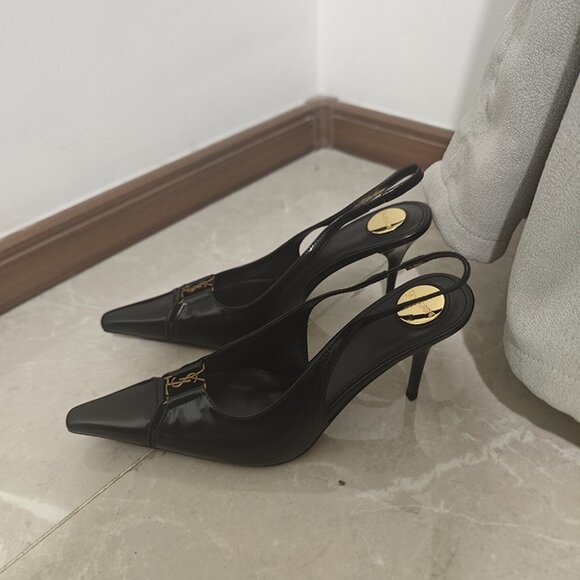 Black Pointed-Toe Pumps With Saint Laurent Logo - Picture 3 of 6
